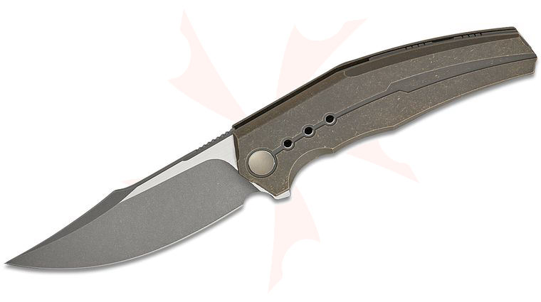 We Knife Company Kyklos Frame Lock Flipper Knife 3.79 inch M390 Two-Tone Harpoon Drop Point Blade, Bronze Milled Titanium Handles