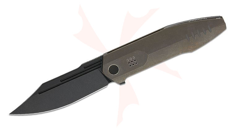 We Knife Company Limited Edition Flight Line Nested Liner Lock Flipper Knife 3.81 inch M390 Black Stonewashed Clip Point Blade, Bronze Machined Titanium Handles
