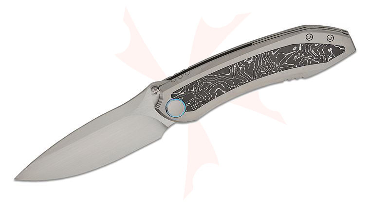We Knife Company Winsome Nested Frame Lock Front Flipper Knife 3.74 inch M390 Hand Rubbed Satin Drop Point Blade, Gray Titanium Handles with Aluminum Foil Carbon Fiber Inlays