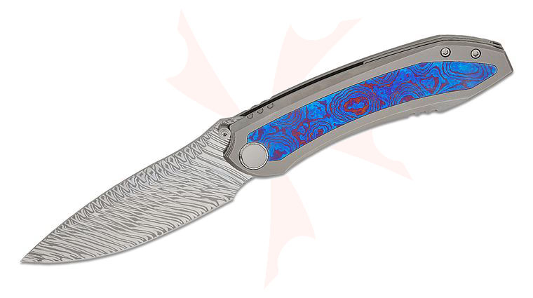 We Knife Company Winsome Nested Frame Lock Front Flipper Knife 3.74 inch Fafnir Damasteel Drop Point Blade, Polished Bead Blasted Titanium Handles with Timascus Inlays