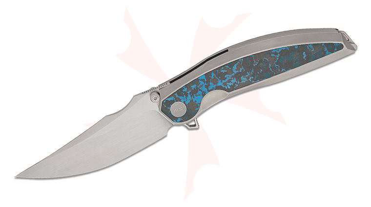 We Knife Company Quinseris Nested Frame Lock Flipper Knife 3.96 inch M390 Hand Rubbed Satin Clip Point Blade, Polished Bead Blasted Titanium Handles with Arctic Storm FatCarbon Inlays