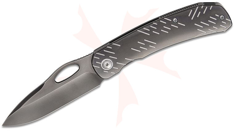 We Knife Company Inmate Front Flipper Knife 3.7 inch CPM-20CV Polished Gray Spear Point Blade, Polished Gray Titanium Handles with Satin Raindrops