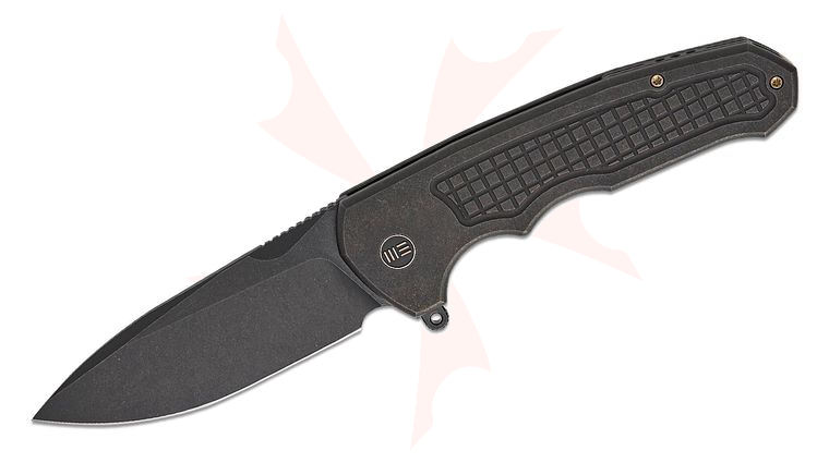 We Knife Company Starlash Flip Press Lock Flipper Knife 3.97 inch M390 Black Stonewashed Drop Point Blade, Black Titanium Handles