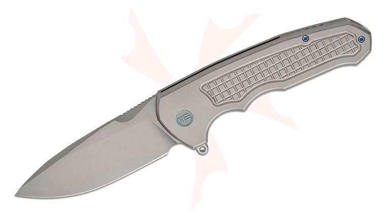 We Knife Company Starlash Flip Press Lock Flipper Knife 3.97 inch M390 Stonewashed Drop Point Blade, Gray Titanium Handles
