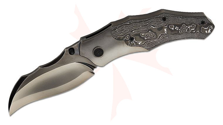 We Knife Company Grant Chambers Orc Boss Liner Lock Folding Knife 3.82 inch CPM-20CV Polished Gray Compound Hawkbill Blade and Bolstered Titanium Handles with Aluminum Foil Carbon Fiber Scales