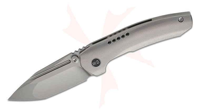 We Knife Company Brian Brown Micro Trogon Folding Knife 2.68 inch M390 Polished Bead Blasted Spear Point Tanto Blade with Fuller, Satin Polished Titanium Handles