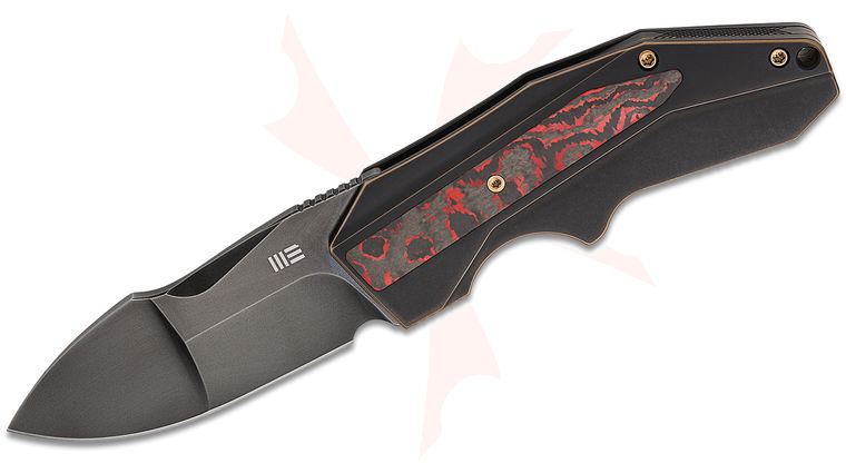 We Knife Company GTC Coral SLT Frame Lock Flipper Knife 2.95 inch CPM-20CV Polished Gray Compound Spear Point Blade, Black/Bronze Titanium Handles with Lava Flow Carbon Fiber Inlays