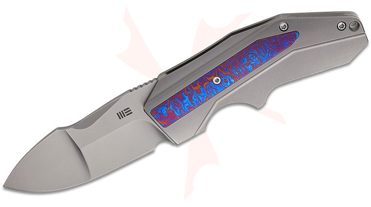 We Knife Company GTC Coral SLT Frame Lock Flipper Knife 2.95 inch CPM-20CV Polished Bead Blasted Compound Spear Point Blade, Bead Blasted Titanium Handles with Timascus Inlays