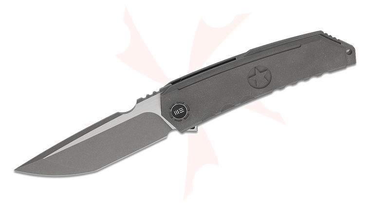 We Knife Company Limited Edition Capstan Frame Lock Flipper Knife 3.91 inch M390 Gray Stonewashed Modified Tanto Blade, Gray Machined Titanium Handles