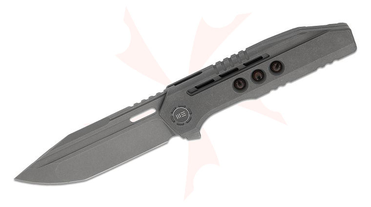 We Knife Company Limited Edition Gunwale Frame Lock Flipper Knife 3.87 inch M390 Gray Stonewashed Compound Tanto Blade, Gray Machined Titanium Handles with Copper Inlays