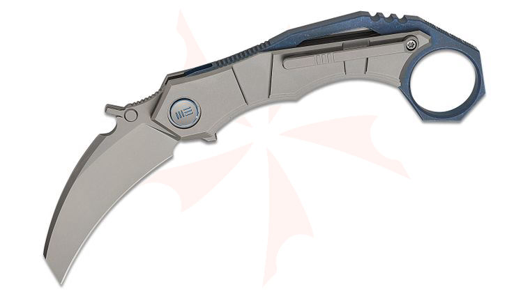 We Knife Company Tayra Frame Lock Flipper Knife 2.19 inch M390 Stonewashed Hawkbill Blade, Gray Titanium Handles with Pinky Ring, Reversible Clip