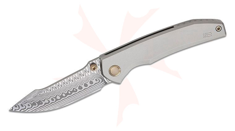 We Knife Company Sam Tran Ryson Frame Lock Folding Knife 3.33 inch Hugin Damasteel Harpoon Blade, Gray Titanium Handles