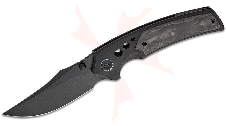 We Knife Company Skynix Bolster Lock Flipper Knife 3.7 inch M390 Black Stonewashed Clip Point Blade, Black Bolstered Titanium Handles with Marble Carbon Fiber Inlays