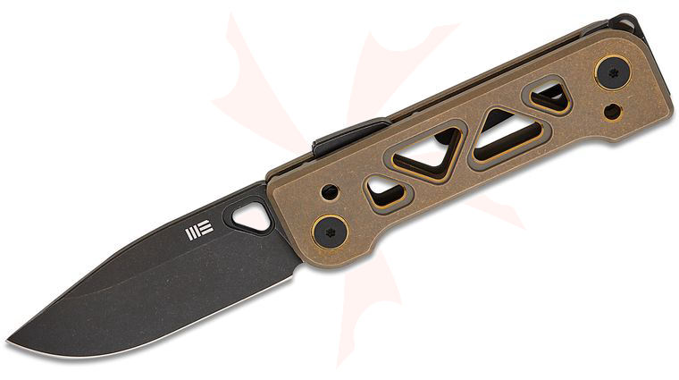 We Knife Company Snecx Tyro Superlock Folding Knife 2.91 inch CPM-20CV Black Stonewashed Drop Point Blade, Bronze Machined Titanium Handles, Reversible Clip