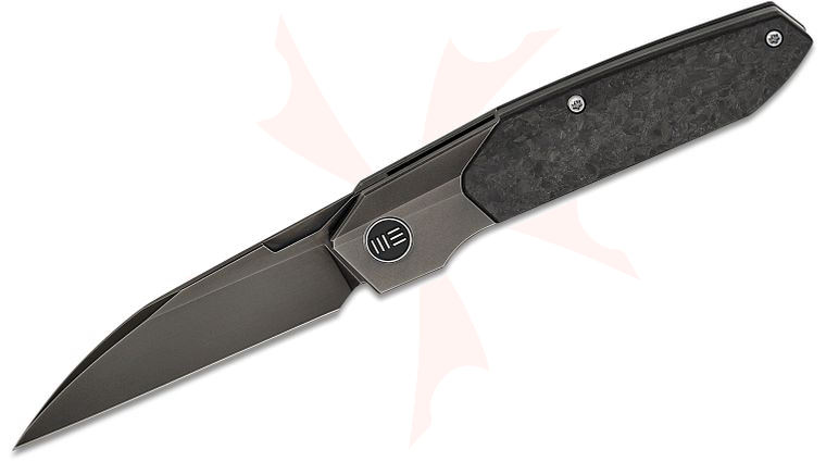 We Knife Company Rafal Brzeski Brr15 Bolster Lock Flipper Knife 3.25 inch M390 Polished Gray Wharncliffe Blade and Bolstered Titanium Handles with Shredded Carbon Fiber Scales