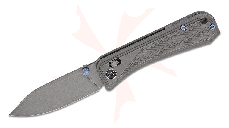 We Knife Company Ben Petersen Bougie Banter Crossbar Lock Folding Knife 2.91 inch S45VN Gray Stonewashed Modified Drop Point Blade, Gray Art Deco Milled Titanium Handles