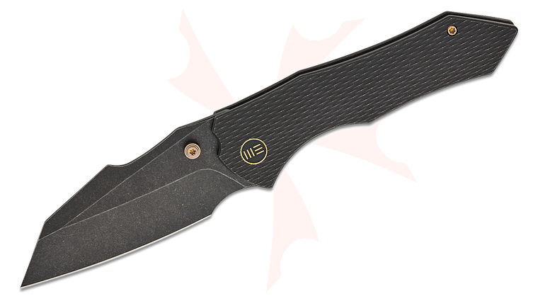 We Knife Company Gavko High-Fin XL Frame Lock Folding Knife 3.48 inch CPM-20CV Black Stonewashed Reverse Tanto Blade, Black Diamond Pattern Machined Titanium Handles