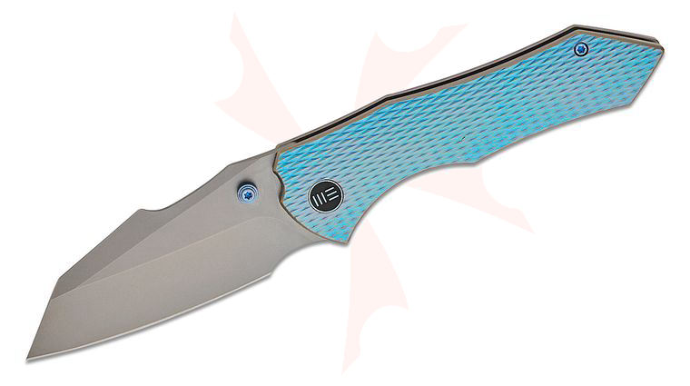 We Knife Company Gavko High-Fin XL Frame Lock Folding Knife 3.48 inch CPM-20CV Stonewashed Reverse Tanto Blade, Blurple Diamond Pattern Machined Titanium Handles