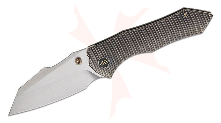 We Knife Company Gavko High-Fin XL Frame Lock Folding Knife 3.48 inch CPM-20CV Hand Rubbed Satin Reverse Tanto Blade, Polished Gray Diamond Pattern Machined Titanium Handles