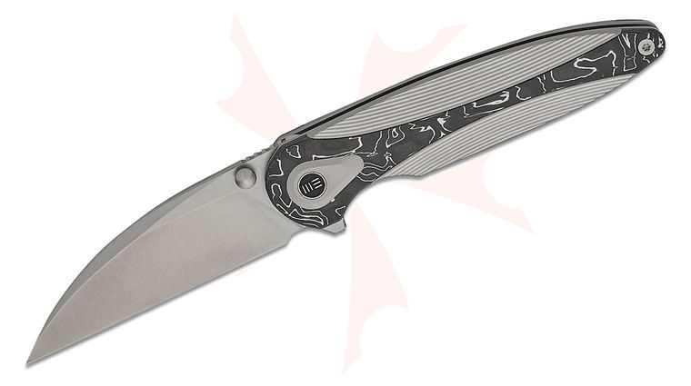 We Knife Company Zenthra Nested Frame Lock Flipper Knife 3.3 inch M390 Satin Wharncliffe Blade, Satin/Gray Machined Titanium Handles with Aluminum Foil Carbon Fiber Inlays