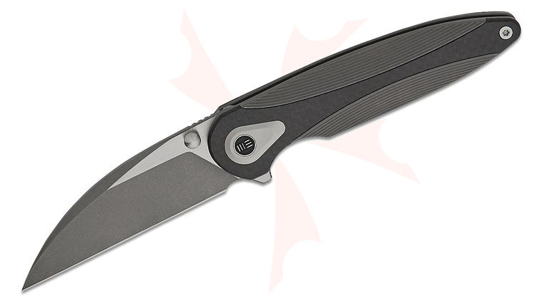 We Knife Company Zenthra Nested Frame Lock Flipper Knife 3.3 inch M390 Gray Two-Tone Wharncliffe Blade, Gray Machined Titanium Handles with Twill Carbon Fiber Inlays