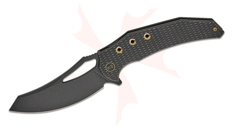 We Knife Company Gavko Epaulette Frame Lock Flipper Knife 3.45 inch M390 Black Stonewashed Reverse Tanto Blade, Black Diamond Pattern Machined Titanium Handles