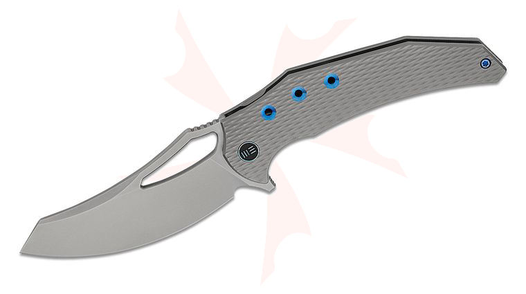 We Knife Company Gavko Epaulette Frame Lock Flipper Knife 3.45 inch M390 Polished Bead Blasted Reverse Tanto Blade and Diamond Pattern Machined Titanium Handles