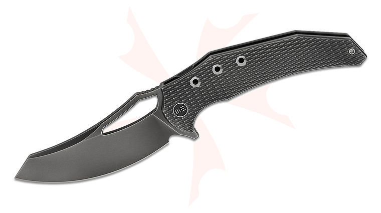 We Knife Company Gavko Epaulette Frame Lock Flipper Knife 3.45 inch M390 Polished Gray Reverse Tanto Blade and Diamond Pattern Machined Titanium Handles