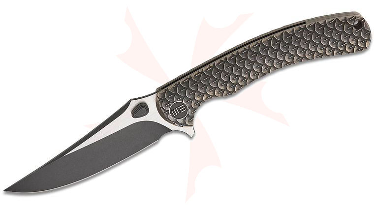We Knife Company Limited Edition Dracarys Frame Lock Flipper Knife 3.58 inch M390 Two-Tone Clip Point Blade, Black Dragon Scale Machined Titanium Handles