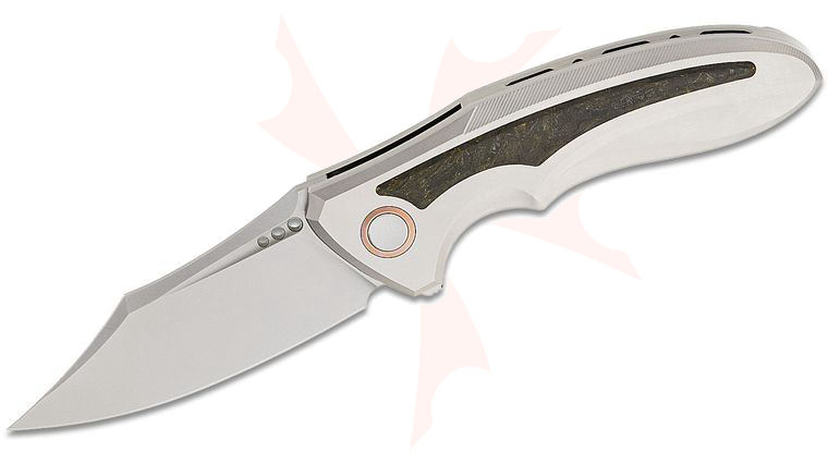 We Knife Company VARG Frame Lock Flipper Knife 2.96 inch MagnaCut Stonewashed Clip Point Blade, Gray Titanium Handles with Black and Yellow Carbon Fiber Inlays