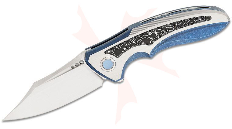 We Knife Company VARG Frame Lock Flipper Knife 2.96 inch MagnaCut Hand Rubbed Satin Clip Point Blade, Blue and Satin Titanium Handles with Aluminum Foil Carbon Fiber Inlays