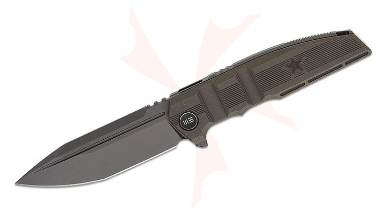 We Knife Company Limited Edition Breach Frame Lock Flipper Knife 3.85 inch M390 Dark Gray Stonewashed Drop Point Blade, Charcoal Gray Machined Titanium Handles