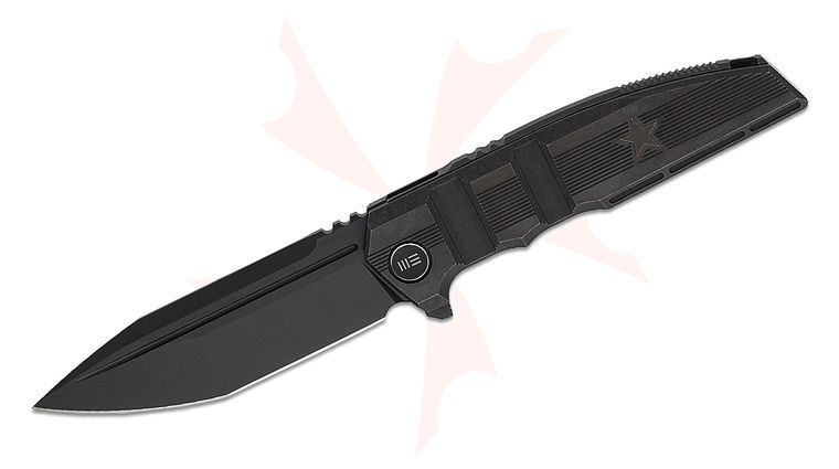 We Knife Company Limited Edition Breach Frame Lock Flipper Knife 3.85 inch M390 Black Stonewashed Drop Point Blade, Black Machined Titanium Handles