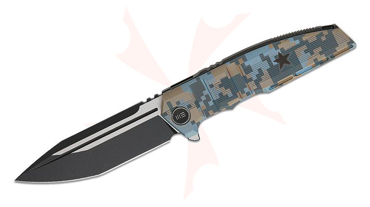 We Knife Company Limited Edition Breach Frame Lock Flipper Knife 3.85 inch M390 Two-Tone Drop Point Blade, Pixel Pattern Camo Machined Titanium Handles