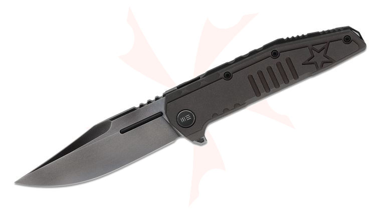 We Knife Company Limited Edition Temper Frame Lock Flipper Knife 3.93 inch M390 Polished Gray Clip Point Blade, Charcoal Gray Titanium Handles