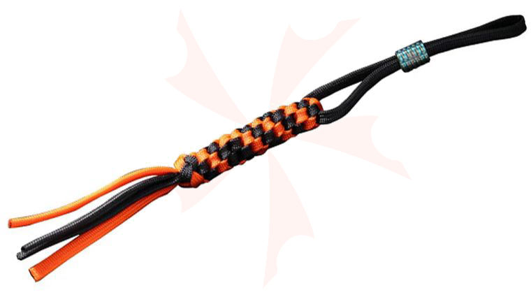 We Knife Company A-01C Orange/Black Paracord Lanyard with Round Blue Titanium Bead