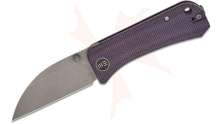 We Knife Company Ben Petersen Banter Folding Knife 2.85 inch S35VN Stonewashed Wharncliffe Blade, Purple Canvas Micarta Handles