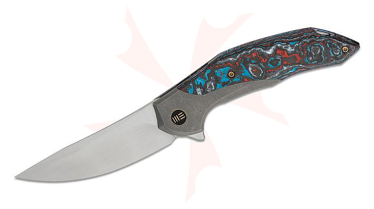 We Knife Company Limited Edition Anton Tkachenko Merata Flipper Knife 3.68 inch CPM-20CV Hand Rubbed Trailing Point Blade, Gray Titanium Handles with Nebula FatCarbon Inlays, Chidori Accents