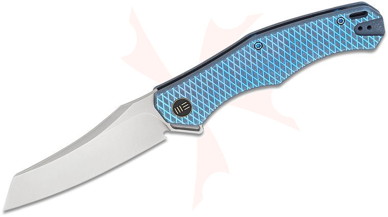 We Knife Company Kyle Lamb RekkeR Frame Lock Flipper Knife 3.61 inch CPM-20CV Polished Bead Blasted Reverse Tanto Blade, Blue Machined Titanium Handles