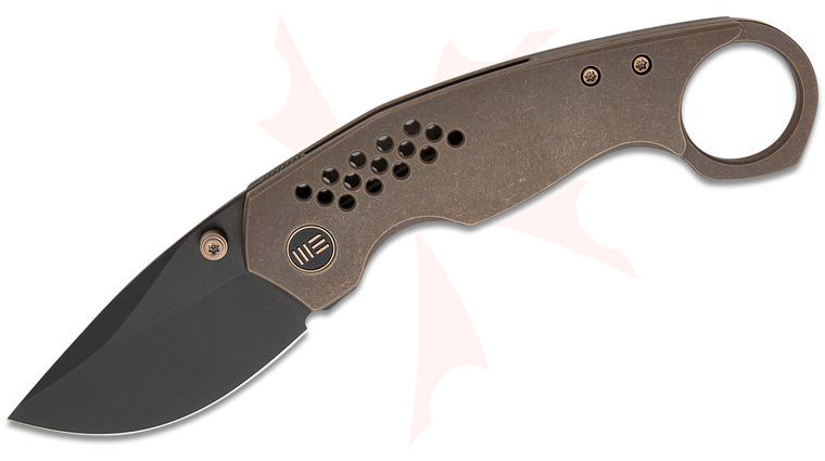 We Knife Company TuffKnives Envisage Front Flipper Knife 2.42 inch CPM-20CV Black Stonewashed Drop Point Blade, Bronze Titanium Handles with Pinky Ring