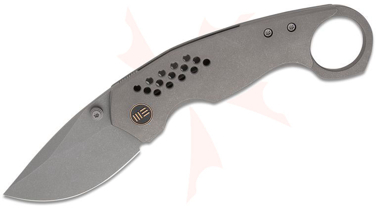 We Knife Company TuffKnives Envisage Front Flipper Knife 2.42 inch CPM-20CV Stonewashed Drop Point Blade, Gray Titanium Handles with Pinky Ring
