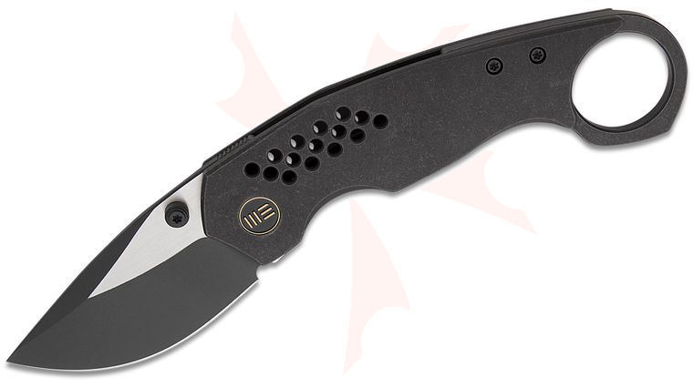 We Knife Company TuffKnives Envisage Front Flipper Knife 2.42 inch CPM-20CV Two-Tone Drop Point Blade, Black Titanium Handles with Pinky Ring