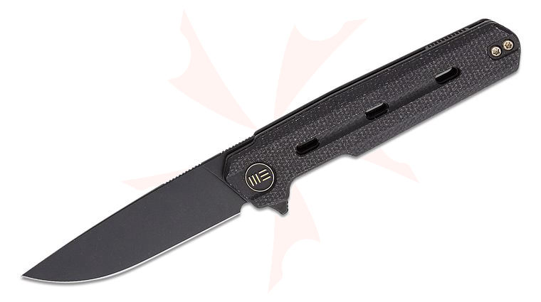 We Knife Company Ostap Hel Navo Flipper Knife 3.25 inch CPM-20CV Black Stonewashed Drop Point Blade, Black Canvas Micarta Handles