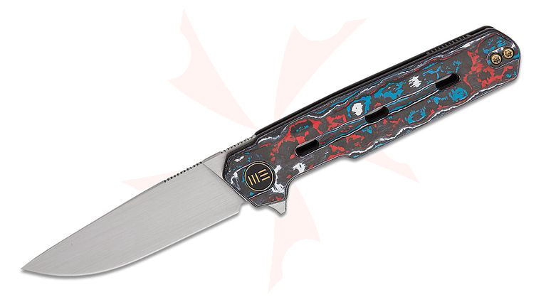 We Knife Company Ostap Hel Navo Flipper Knife 3.25 inch CPM-20CV Hand Rubbed Satin Drop Point Blade, Nebula FatCarbon Handles