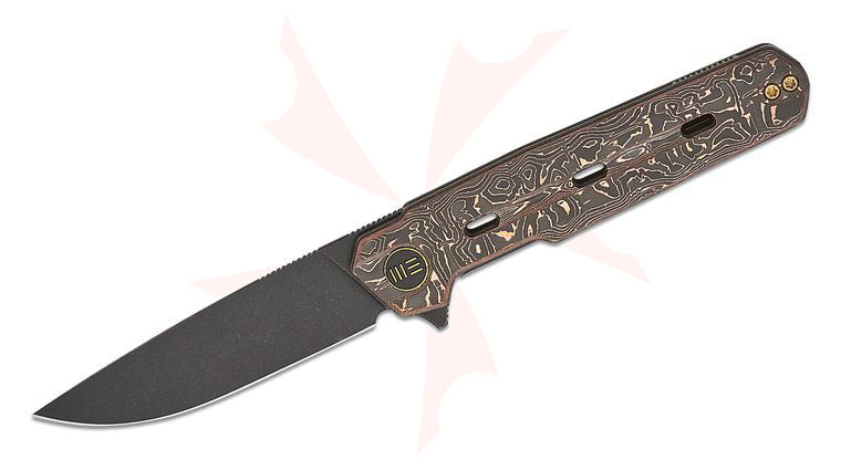 We Knife Company Ostap Hel Navo Flipper Knife 3.25 inch CPM-20CV Black Stonewashed Drop Point Blade, Copper Foil Carbon Fiber Handles