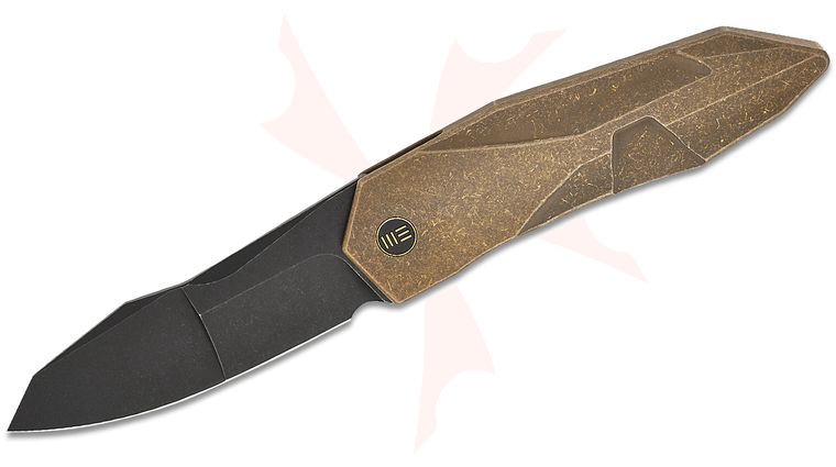 We Knife Company GTC Solid SLT Frame Lock Flipper Knife 3.88 inch CPM-20CV Black Stonewashed Modified Spear Point Blade, Bronze Integral Titanium Handle