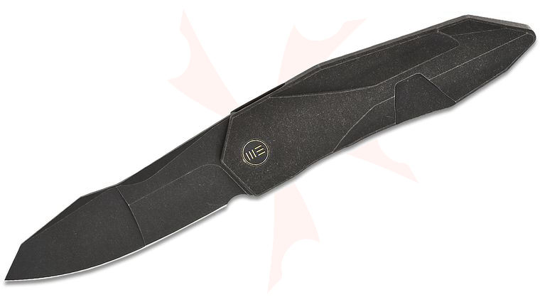 We Knife Company GTC Solid SLT Frame Lock Flipper Knife 3.88 inch CPM-20CV Black Stonewashed Modified Spear Point Blade, Black Integral Titanium Handle
