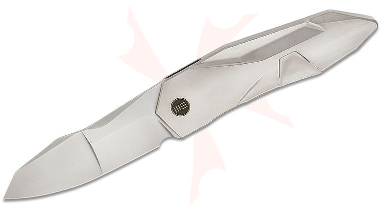 We Knife Company GTC Solid SLT Frame Lock Flipper Knife 3.88 inch CPM-20CV Polished Bead Blast Modified Spear Point Blade, Polished Bead Blasted Integral Titanium Handle