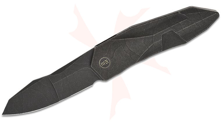 We Knife Company GTC Solid SLT Frame Lock Flipper Knife 3.88 inch CPM-20CV Black Stonewashed Etched Modified Spear Point Blade and Integral Titanium Handle