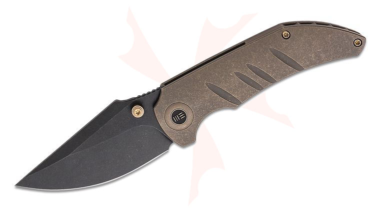 We Knife Company Matt Christensen Riff-Raff Folding Knife 3.12 inch CPM-20CV Black Stonewashed Clip Point Blade, Bronze Titanium Handles